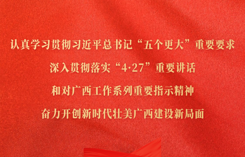 認(rèn)真學(xué)習(xí)貫徹習(xí)近平總書(shū)記“五個(gè)更大”重要要求，深入貫徹落實(shí)“4·27”重要講話(huà)和對(duì)廣西工作系列重要指示精神，奮力開(kāi)創(chuàng)新時(shí)代壯美廣西建設(shè)新局面